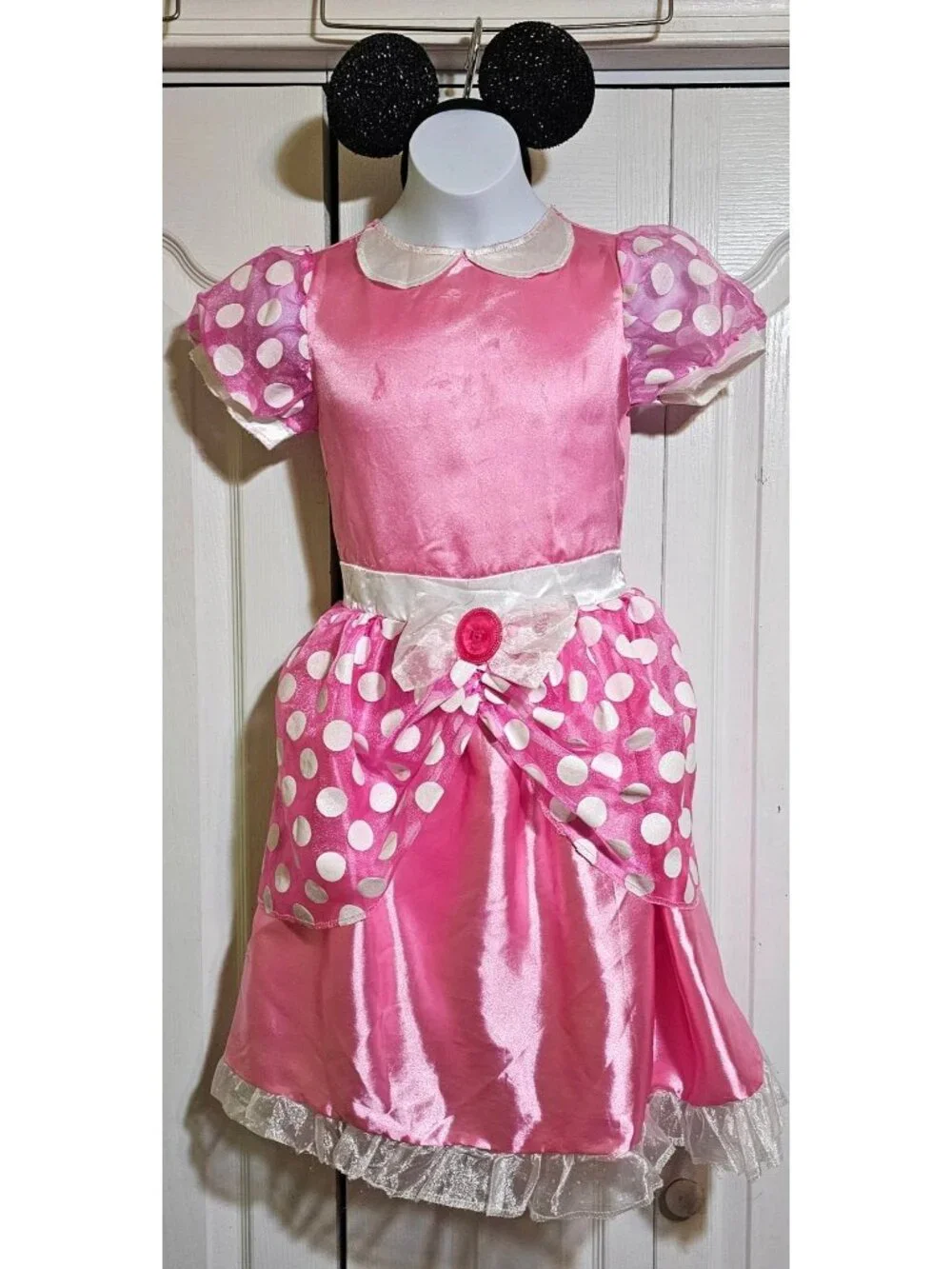 Minnie Mouse Pink Polka Dot Costume Girls 8-10 Disney Parks Sorcerer Hat Ears - Picture 3 of 7